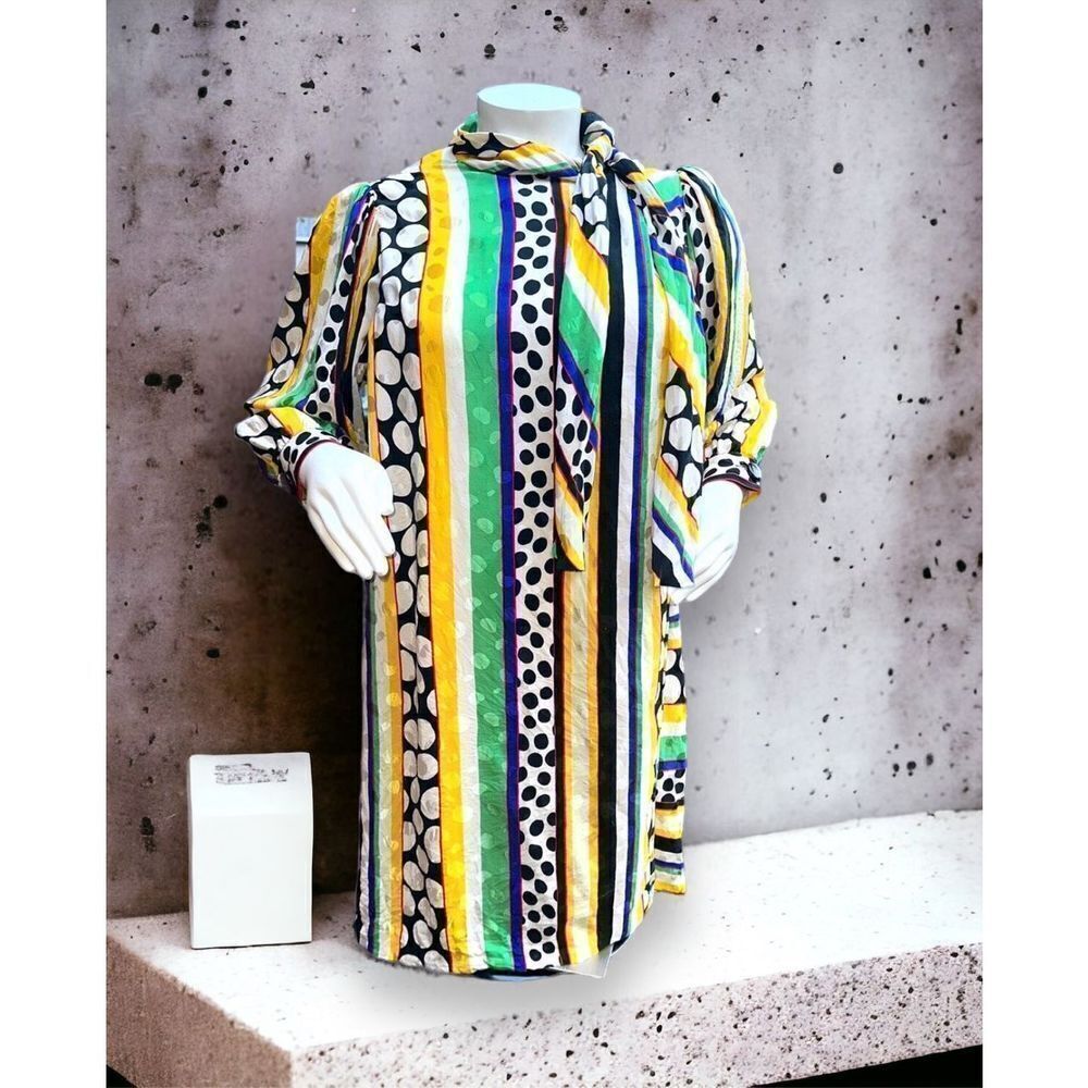 VINTAGE 80'S ADELE SIMPSON MULTI PRINT MOD DRESS Sz 16